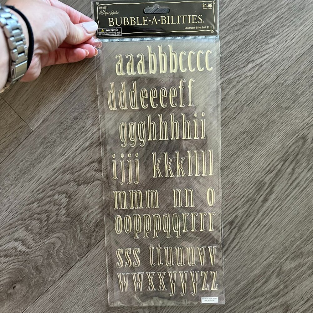 The Paper Studio - Lower Case Alphabet Letter Silver Stickers Bubble A Bilities